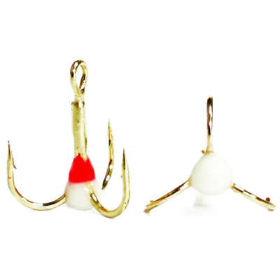 Крючки ''Тройник ''Капля'' №8, Золото, цвет 06 красный+люм., VD-092C (BN)'', 10 шт/уп