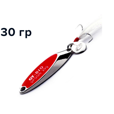 Блесна GT-BIO Super Bevel c мухой, 7.1см, 30гр, серебро с красным