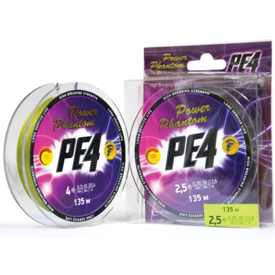 Шнур Power Phantom PE4, 135м, зеленый #3, 0,27мм, 16,3кг