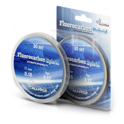 Леска монофильная ALLVEGA "Fluorocarbon Hybrid" 30м 0,10мм (1,30кг) флюорокарбон 65%