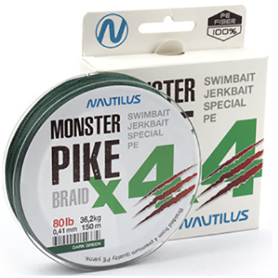Шнур Nautilus Monster Pike Braid X4 Dark Green 150м d-0.36 27.2кг 60lb