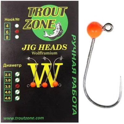 Вольфрамовая джиг-головка Trout Zone цвет оранжевый крючок №8 пр. 0,78 диаметр 3,5