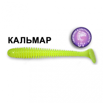 Силиконовая приманка Crazy Fish Vibro Worm 3-5-6-6 кальмар цв. chartreuse (шартрез)