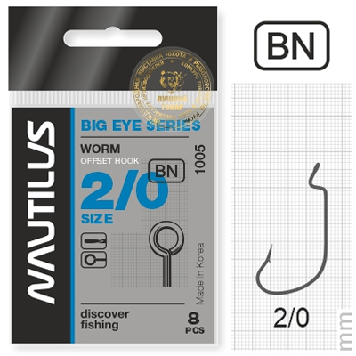 Крючок офсетный Nautilus Offset Big Eye Series Worm 1005 №2/0