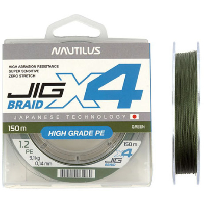 Шнур Nautilus X4 Jig Braid Green 150м d-0.26мм 22.6кг 4,0PE