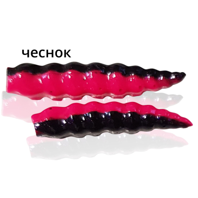 Мягкая приманка MF_pro Личинка 3.5 см - 10шт. черный-розовый  (двухцветка) чеснок