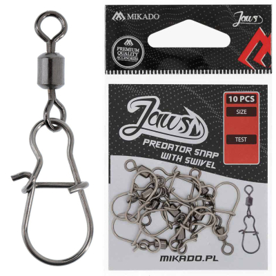 Вертлюг с застёжкой Mikado Jaws With Swivel Predator Snap № M (р.н. до 9кг/10шт) (AMA02-093-M)