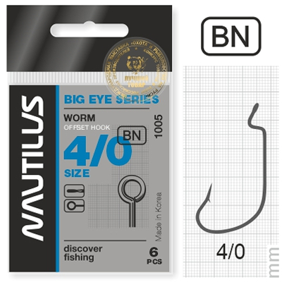 Крючок офсетный Nautilus Offset Big Eye Series Worm 1005 №4/0