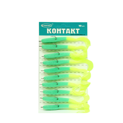 Поролоновая рыбка Контакт 8 см зеленая с твистером Лимон