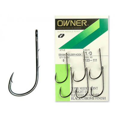 Одинарный крючок Owner 5123 Ebi Baitholder Hook, черный BC №8 9шт