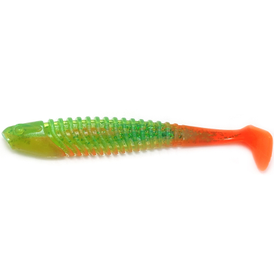 Силиконовая приманка Boroda Baits Yakudza 70мм цвет ЗЕЛЕНЫЙ/ЯРКО-ОРАНЖЕВЫЙ (Green/Fire Orange)