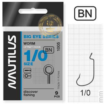 Крючок офсетный Nautilus Offset Big Eye Series Worm 1005 №1/0