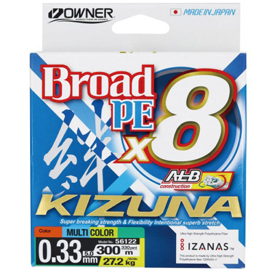 Шнур Owner Kizuna X8 Broad PE Multi color 10м 300м 0,42мм 40кг