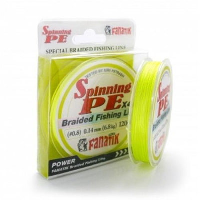 Шнур Fanatik Spinning PE X4 120m Yellow (#2,0) 0.23mm
