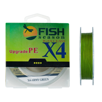 Плетёный шнур Fish Season из 4-х нитей, зелёный 150м - 0.18мм, 13кг