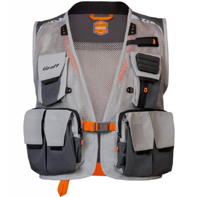 Жилет рыбацкий Graff 329 серый сетка, ткань (Bratex) размер XL