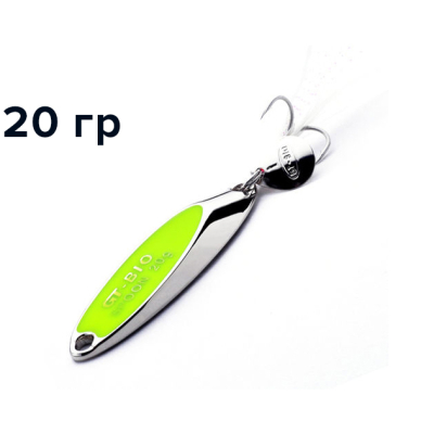 Блесна GT-BIO Super Bevel c мухой, 6.2см, 20гр, серебро с желтым