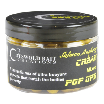 Бойлы плавающие Cotswold Baits Salmon Anchovie & Cream Mixed Pop Ups 10mm, 14mm & Dumbells, 150ml (лосось с солеными анчоусами)