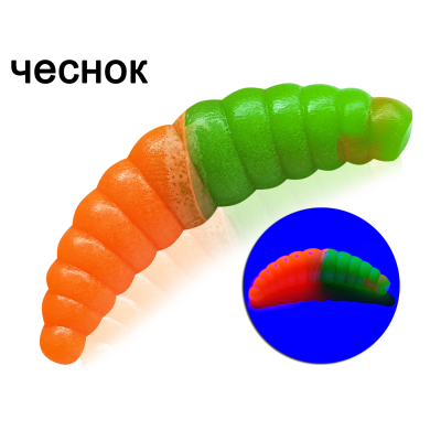 Силиконовая приманка Microfishing Magott 1,9" - 8шт Оранжевый-зеленый Чеснок