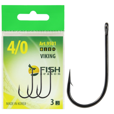 Крючок Fish Season Viking № 3/0 с ушком, покрытие BN (4 шт)
