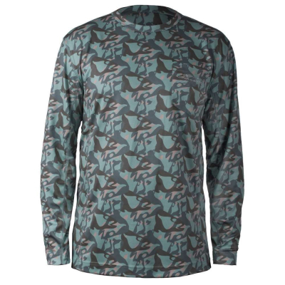 Футболка Grundens Fish Head Long Sleeve Shirt Dusty Turquiose Camo, 3XL