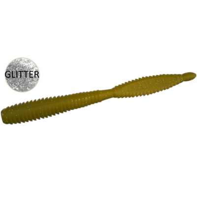 Силиконовая приманка Zombie ZWorm (Червь) цвет Олива (Olive), блёстка (glitter), floating