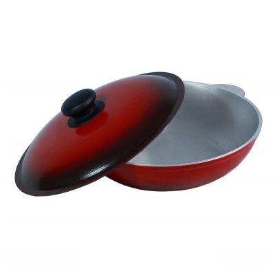 Сковорода 300 с двумя литыми ушками и крышкой Силумин (ЭС30ук)