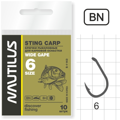 Крючок Nautilus Sting Carp Wide gape S-1143PTFE № 6