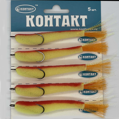 Поролоновая рыбка Контакт (прижатый двойник) 8см желт/красная (1лист*5шт)