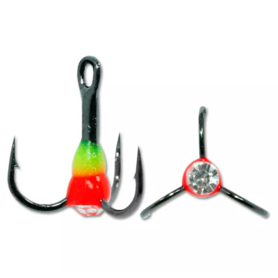 Крючок Тройник "Капля" Vido Craft №14, цвет 17 желто-красный+белый страз, VD-092C (BN), 10 шт/уп