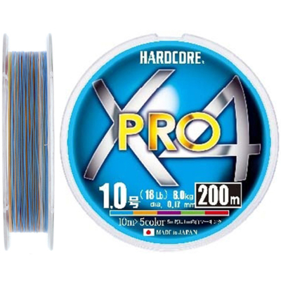 Шнур плетеный Duel Hardcore PE X4 Pro 200м (5color) #0,6 (0,13мм)