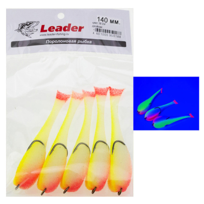 Рыбка поролоновая Leader оснащенная на двойнике 140 мм. Цвет 18 UV упак. 5 шт.