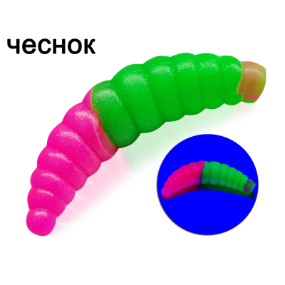 Силиконовая приманка Microfishing Magott 1,9" - 8шт Розовый-зеленый Чеснок