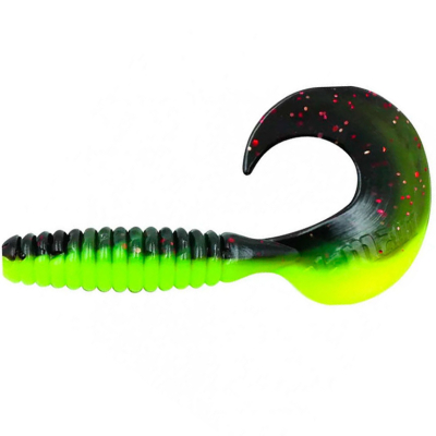 Силиконовая приманка Yaman Pro Spiral 3,5" цвет #32 - Black Red Flake/Chartreuse (уп.10 шт)