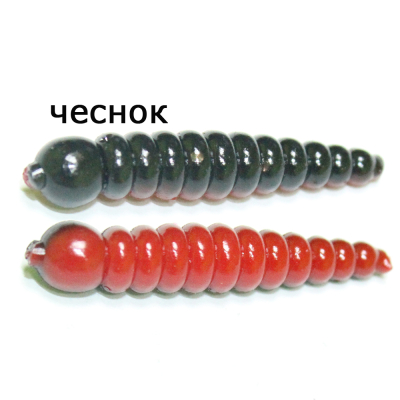 Мягкая приманка MicroFishing Личинка 3.5 см - 10шт. Черно-красный (двухцветка) Чеснок