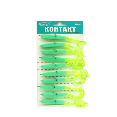 Поролоновая рыбка Контакт 8 см зеленая с твистером Шартрез