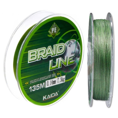 Леска плетёная Kaida Braid Line зеленая 135м 0,16мм (YX-107-16)