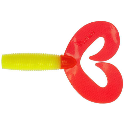 Силиконовая приманка Helios Credo Double Tail 3,54"/9 см Acid lemon & Red 5шт. (HS-28-029)