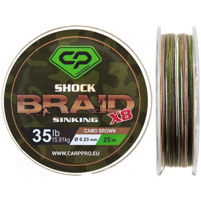 Шок-лидер Carp Pro Diamond Shock Braid PE X8 коричневый 25м 35lb 0,23мм
