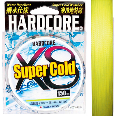 Плетеный шнур Duel Hardcore Super Cold X8 150m Hi-Vis Yellow #1.5 (0,21мм)