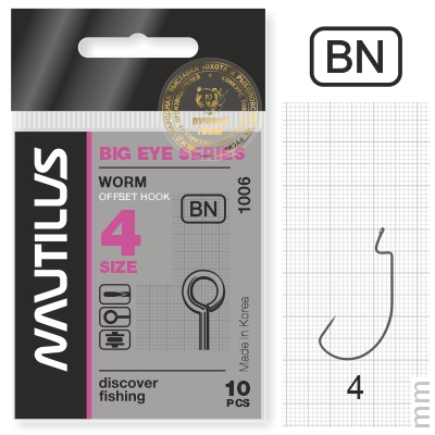 Крючок офсетный Nautilus Offset Big Eye Series Worm 1006 № 4