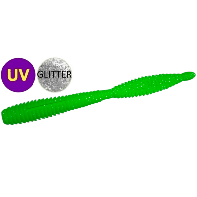Силиконовая приманка Zombie ZWorm (Червь) цвет Зелёный (Green) UV, блёстка (glitter), floating
