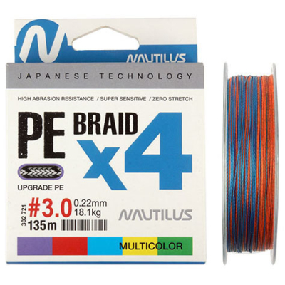 Шнур Nautilus Braid X4 Multicolour 135м d-0.22 18.1кг 3.0PE