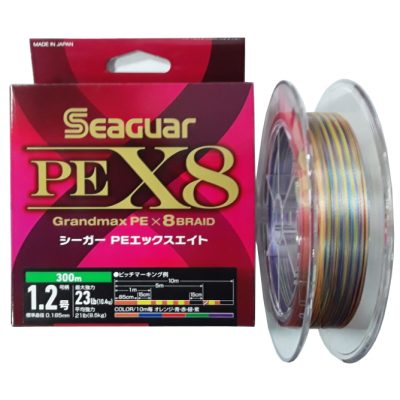 Шнур PE Seaguar X8 Grandmax 300m многоцветная #1,2 ( диа. 0,185 ; нагр. 23LB.)