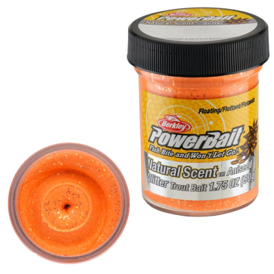 Паста форелевая Berkley PowerBait Natural Glitter Trout Bait - Fluorescent Orange