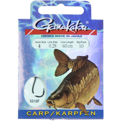 Крючки Gamakatsu Booklet Carp 3310F с поводком 04-0.28мм 60см 10шт.
