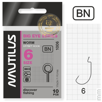 Крючок офсетный Nautilus Offset Big Eye Series Worm 1006 № 6