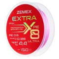 Плетёный шнур Zemex Extra X8 150m Pink, # 0.3 PE, d 0.09 mm