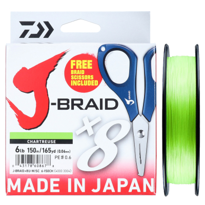 Леска плетеная и ножницы Daiwa J-Braid X8E-W/SC 150m светло-зеленый 0.22mm