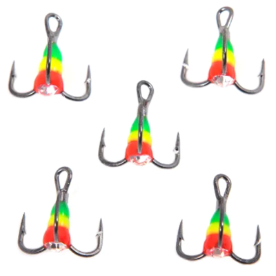 Крючок-тройник светофор Namazu с каплей и камнем, размер 18 (INT), цвет RYG (5 шт.)